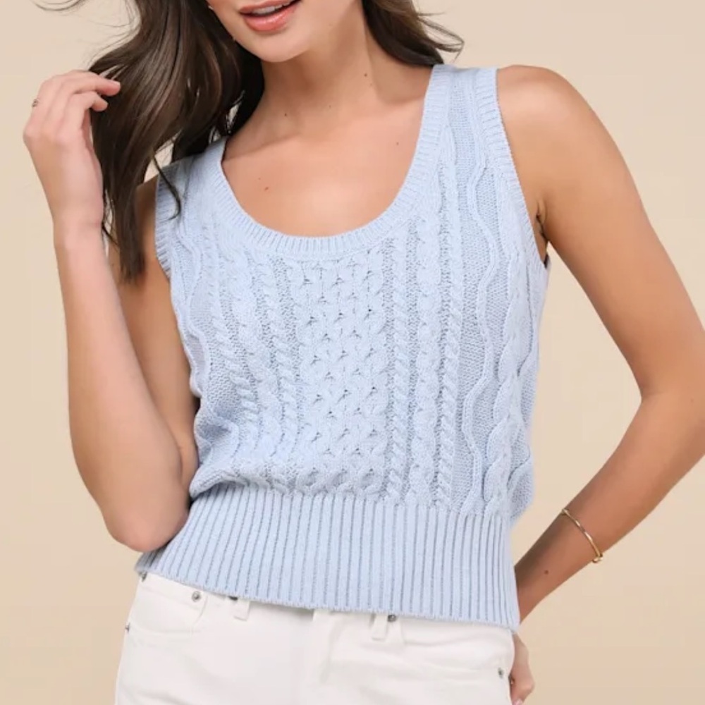 Lulus Sophisticated Staple Light Blue Cable Knit Sweater Vest Size Small
